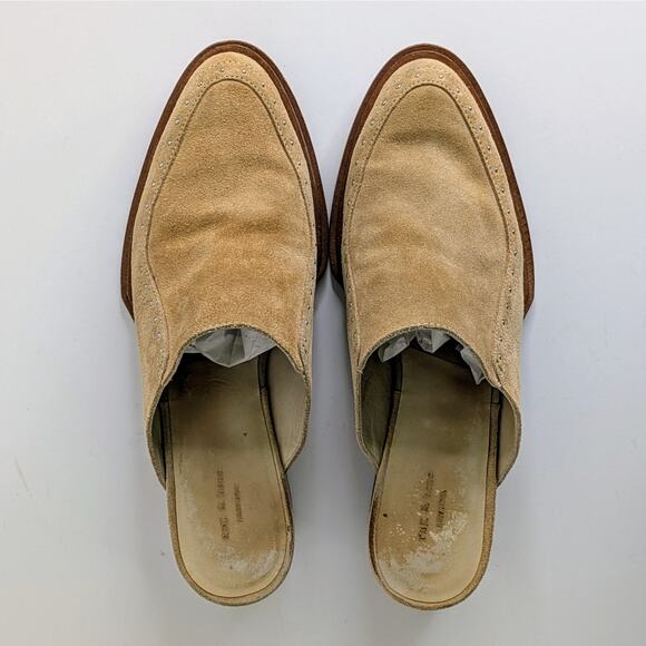 rag & bone Mules Weiss Shoes Womens 37.5 Tan Suede Leather Studded Slip On Heels - Picture 12 of 13